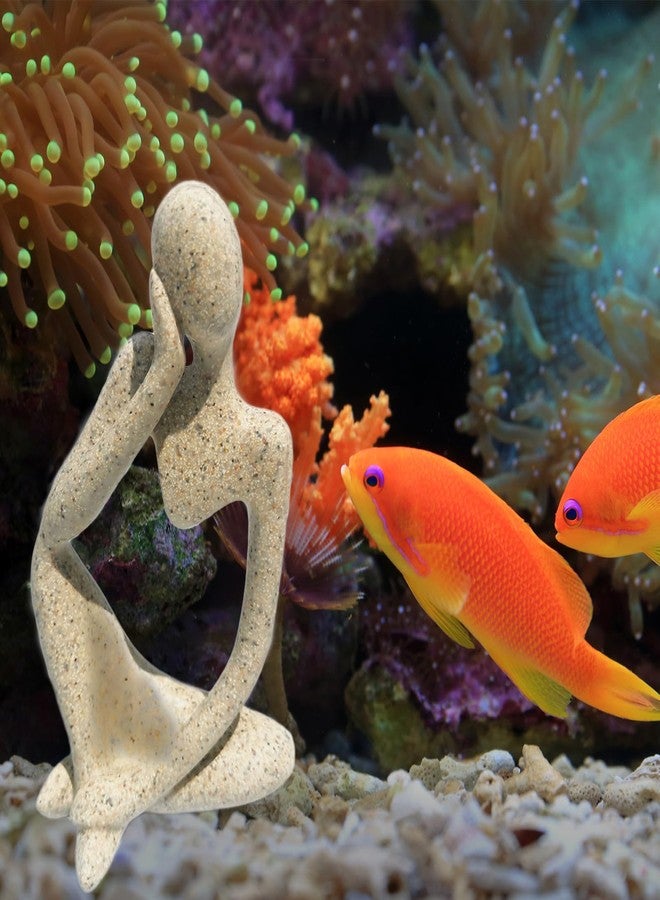 Anranmm Sandstone Meditating Statue Fish Tank Decorations Betta Fish Aquarium Ornaments Small Thinker Statue Decorative Accessories for Underwater Landscaping Home Garden Décor - Image 3